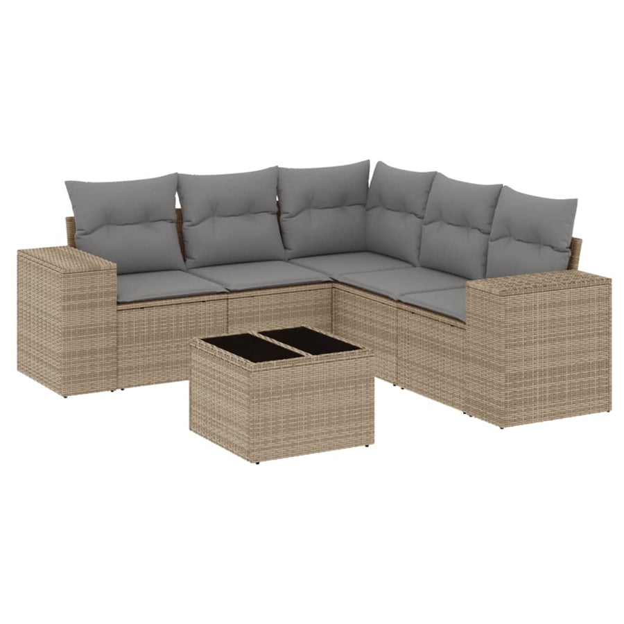 6-Delige Loungeset Met Kussens Poly Rattan Beige