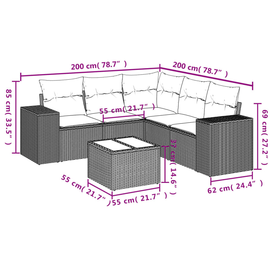 6-Delige Loungeset Met Kussens Poly Rattan Beige