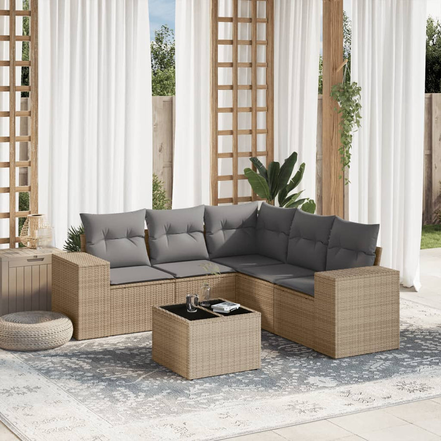 6-Delige Loungeset Met Kussens Poly Rattan Beige