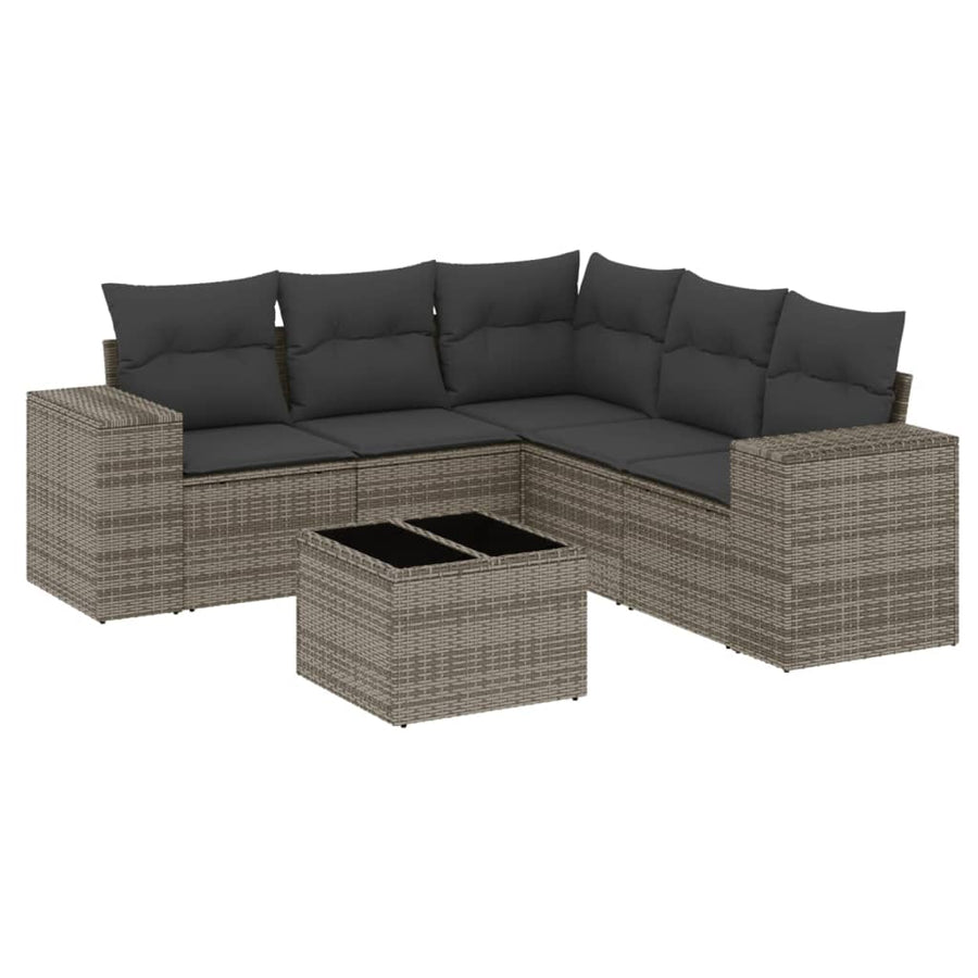 6-Delige Loungeset Met Kussens Poly Rattan Grijs