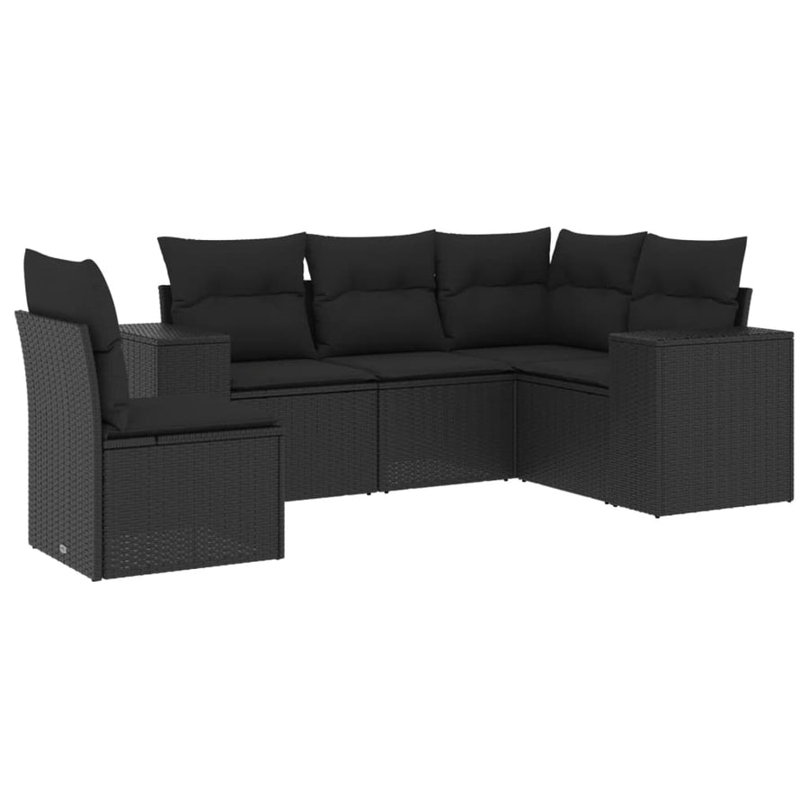 5-Delige Loungeset Met Kussens Poly Rattan Zwart