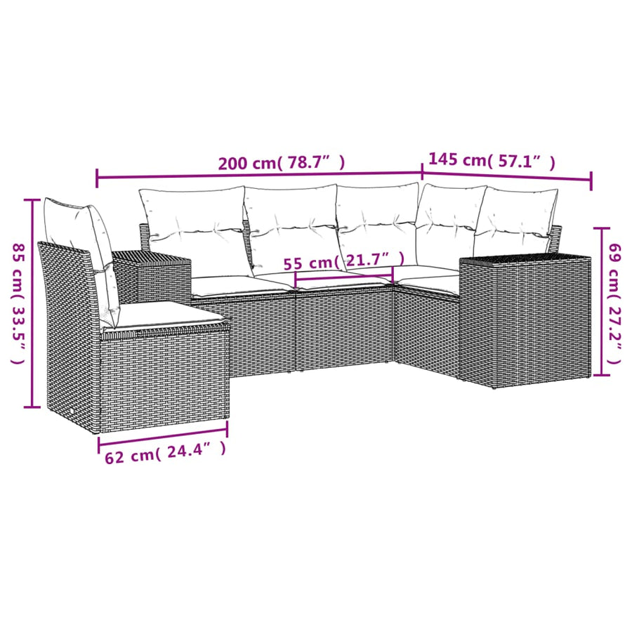5-Delige Loungeset Met Kussens Poly Rattan Zwart