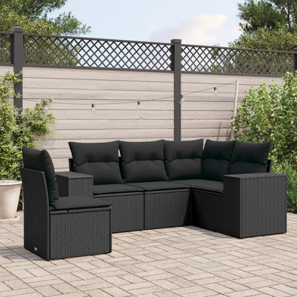 5-Delige Loungeset Met Kussens Poly Rattan Zwart