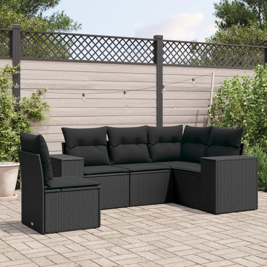 5-Delige Loungeset Met Kussens Poly Rattan Zwart