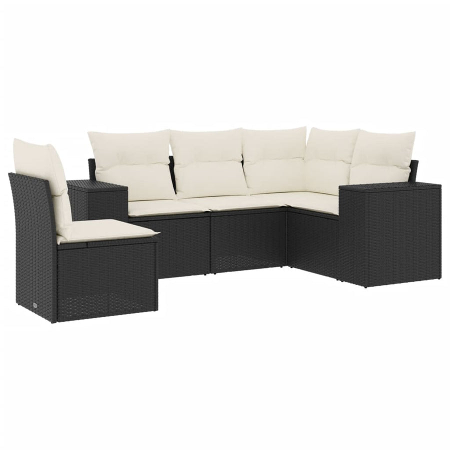 5-Delige Loungeset Met Kussens Poly Rattan Zwart