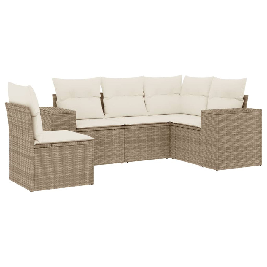 5-Delige Loungeset Met Kussens Poly Rattan Beige