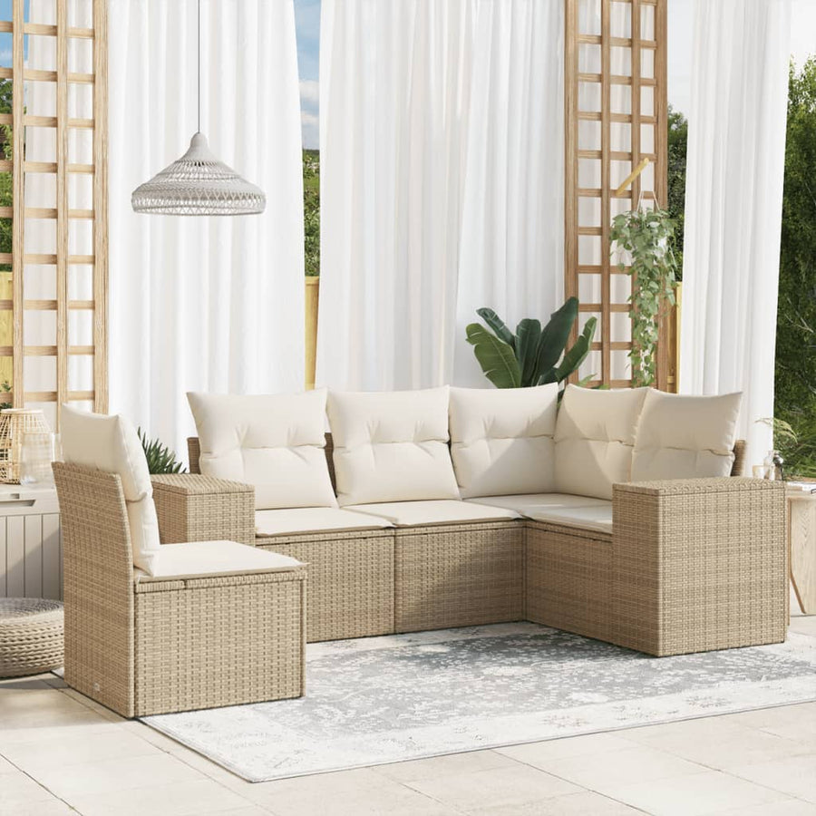 5-Delige Loungeset Met Kussens Poly Rattan Beige