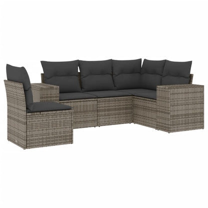 5-Delige Loungeset Met Kussens Poly Rattan Grijs