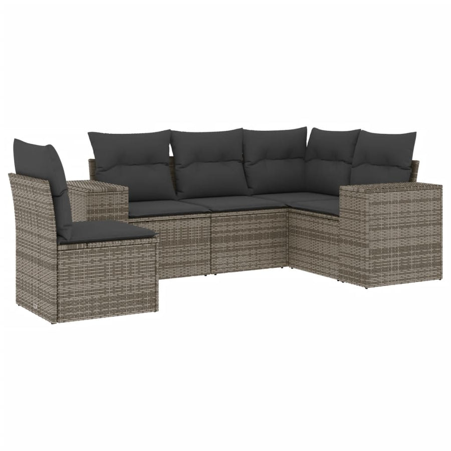 5-Delige Loungeset Met Kussens Poly Rattan Grijs