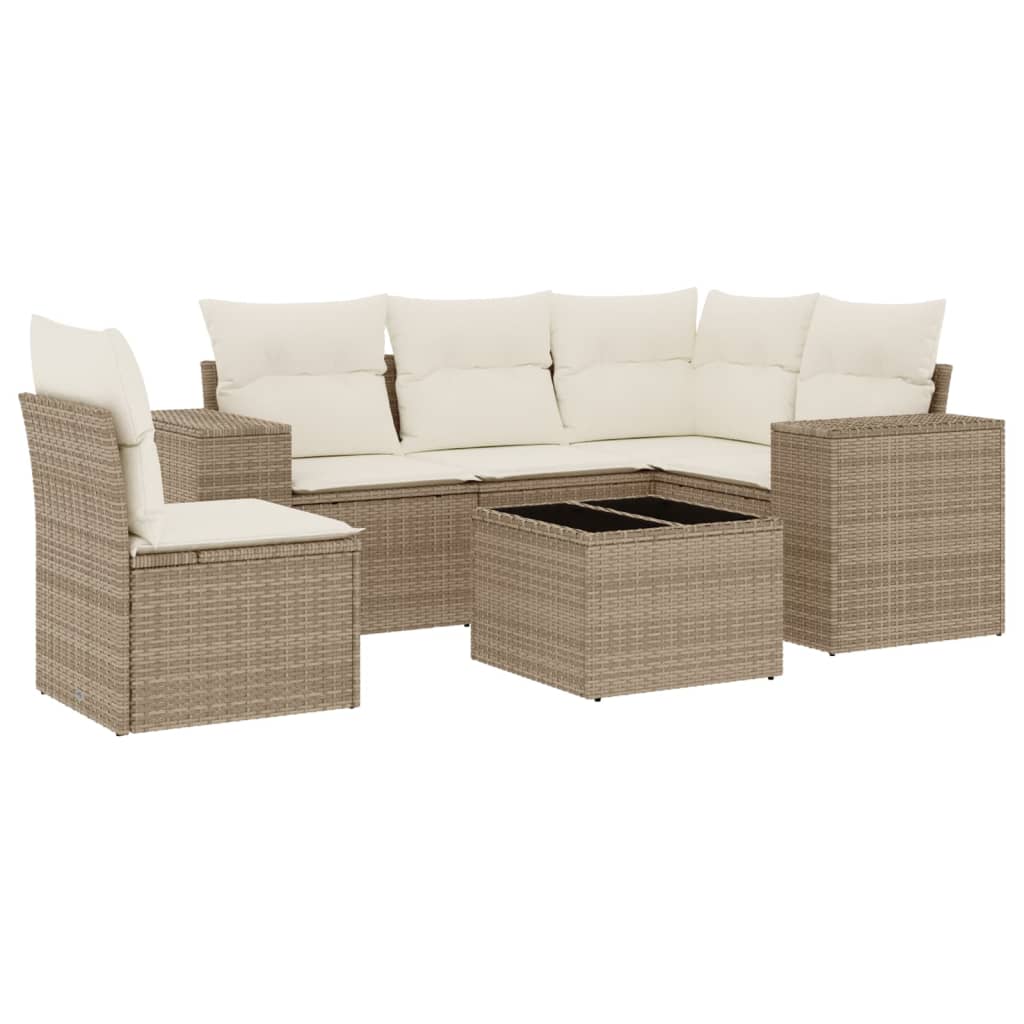 6-Delige Loungeset Met Kussens Poly Rattan Beige