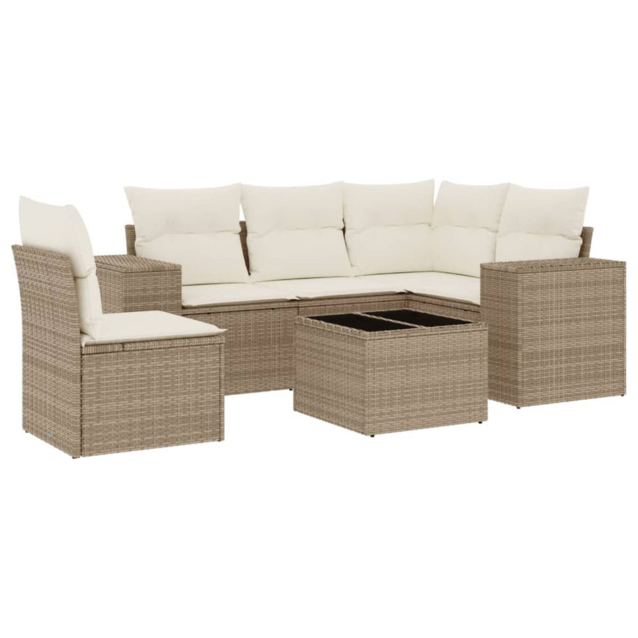 6-Delige Loungeset Met Kussens Poly Rattan Beige