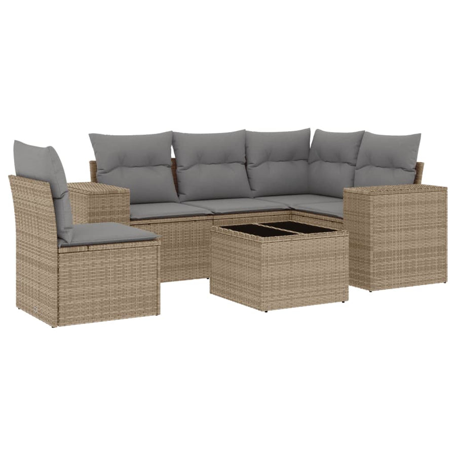 6-Delige Loungeset Met Kussens Poly Rattan Beige