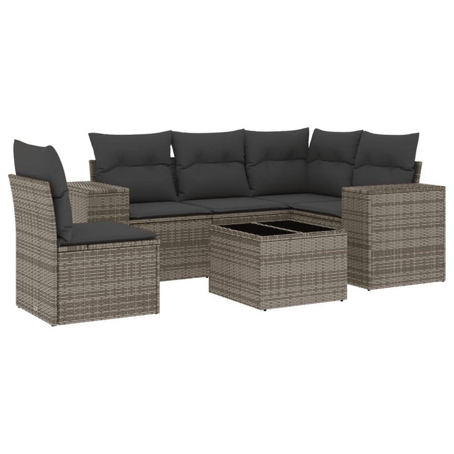 6-Delige Loungeset Met Kussens Poly Rattan Grijs