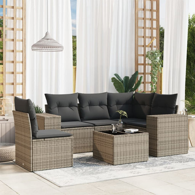 6-Delige Loungeset Met Kussens Poly Rattan Grijs