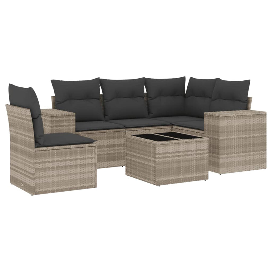 6-delige Loungeset met kussens poly rattan lichtgrijs