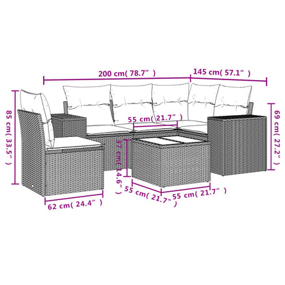 6-delige Loungeset met kussens poly rattan lichtgrijs