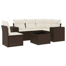 6-delige Loungeset met kussens poly rattan bruin