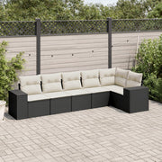 6-piece Lounge Set with cushions poly rattan black