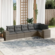 6-piece Lounge Set with Cushions Poly Rattan Grey