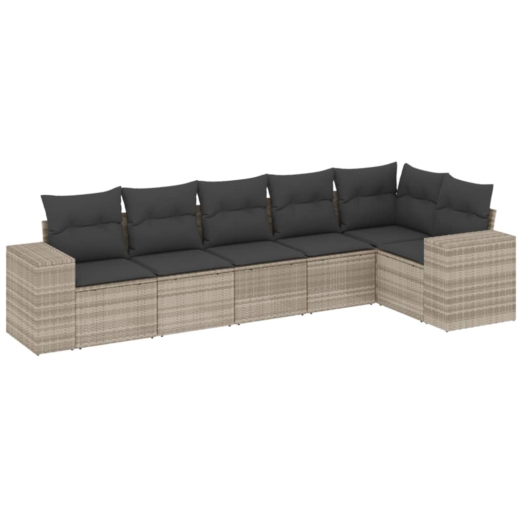 6-delige Loungeset met kussens poly rattan lichtgrijs