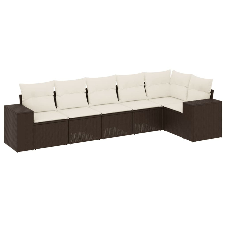 6-delige Loungeset met kussens poly rattan bruin