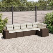 6-piece Lounge Set with Cushions Poly Rattan Brown