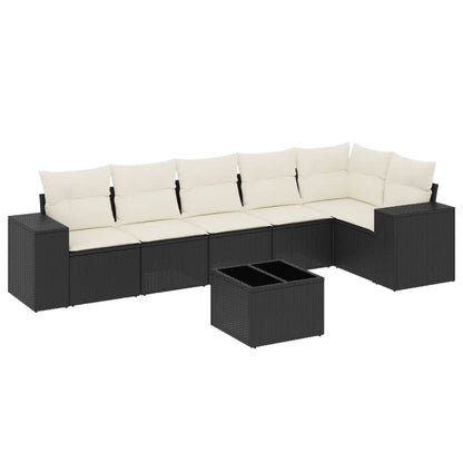 7-Delige Loungeset Met Kussens Poly Rattan Zwart