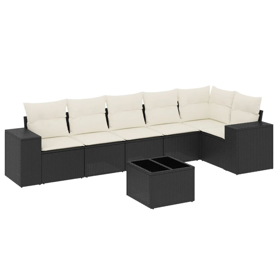 7-Delige Loungeset Met Kussens Poly Rattan Zwart