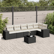 7-piece lounge set with cushions poly rattan black
