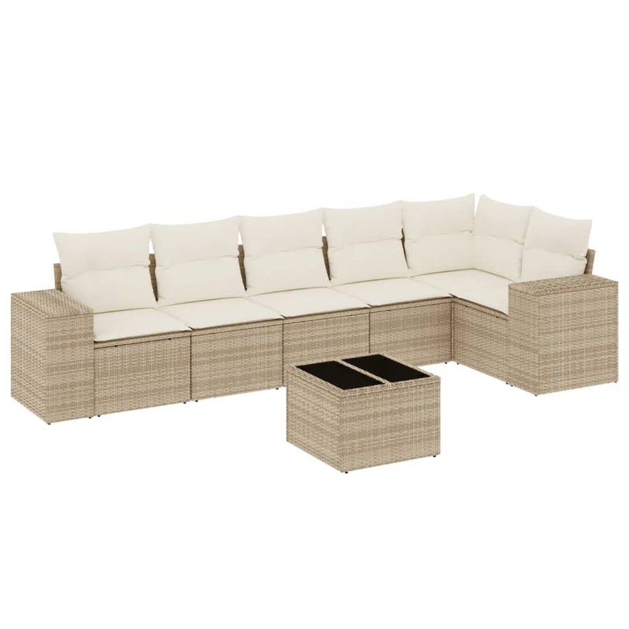 7-Delige Loungeset Met Kussens Poly Rattan Beige