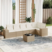 7-piece Lounge Set with Cushions Poly Rattan Beige