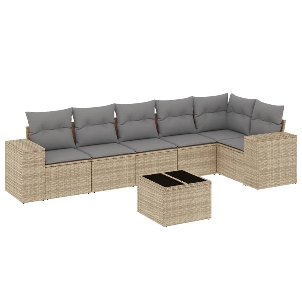 7-Delige Loungeset Met Kussens Poly Rattan Beige