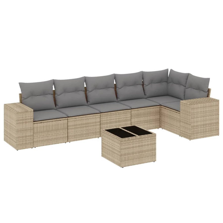 7-Delige Loungeset Met Kussens Poly Rattan Beige