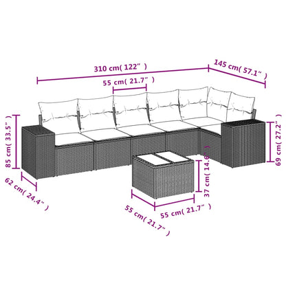 7-Delige Loungeset Met Kussens Poly Rattan Beige