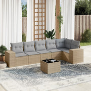 7-piece Loungeset with cushions poly rattan beige