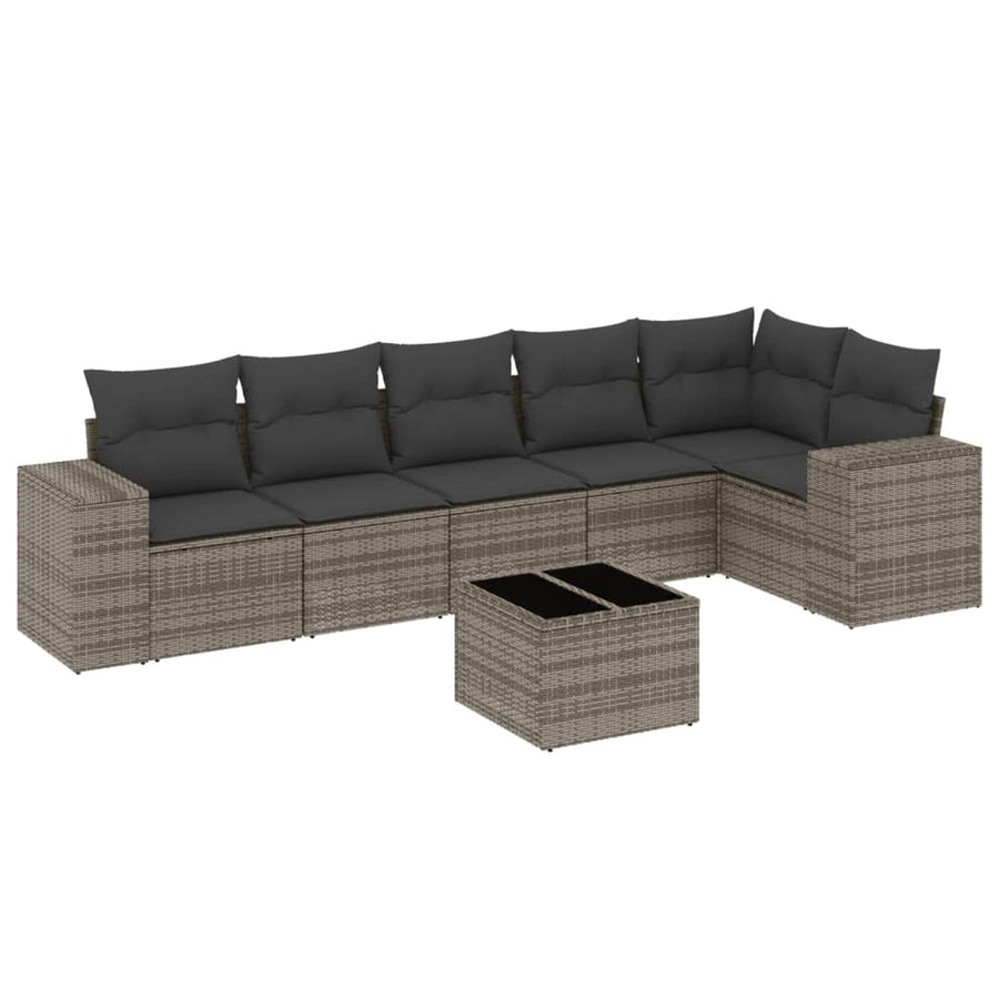 7-Delige Loungeset Met Kussens Poly Rattan Grijs