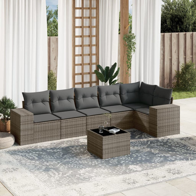 7-Delige Loungeset Met Kussens Poly Rattan Grijs