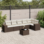 7-Piece Poly Rattan Lounge Set with Cushions Brown