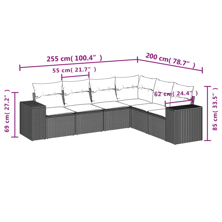 6-Delige Loungeset Met Kussens Poly Rattan Zwart