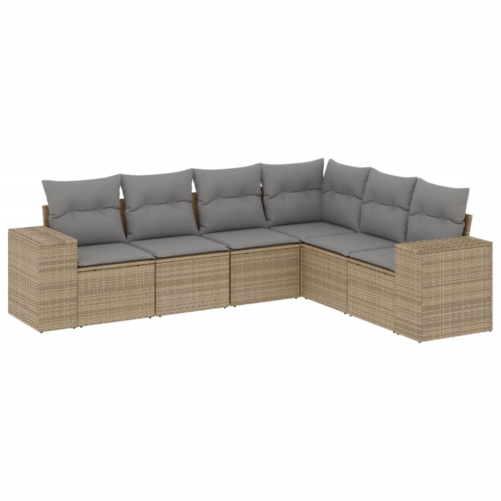 6-Delige Loungeset Met Kussens Poly Rattan Beige