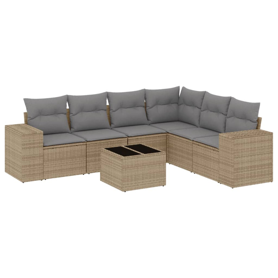7-Delige Loungeset Met Kussens Poly Rattan Beige