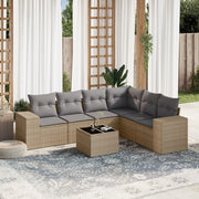 Loungeset 7-delig poly rattan beige met kussens