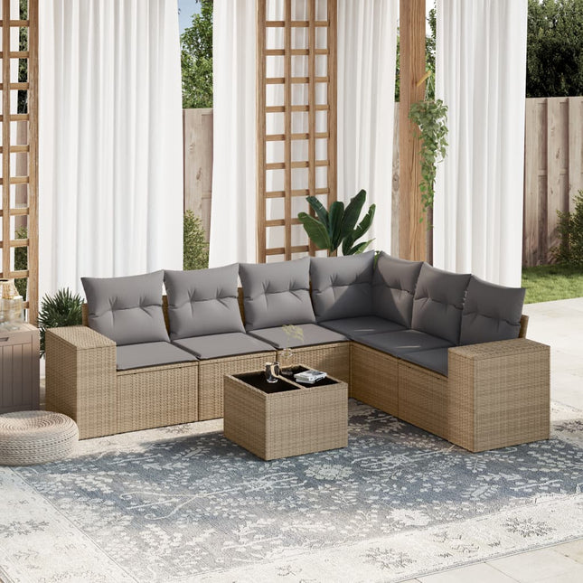 7-Delige Loungeset Met Kussens Poly Rattan Beige