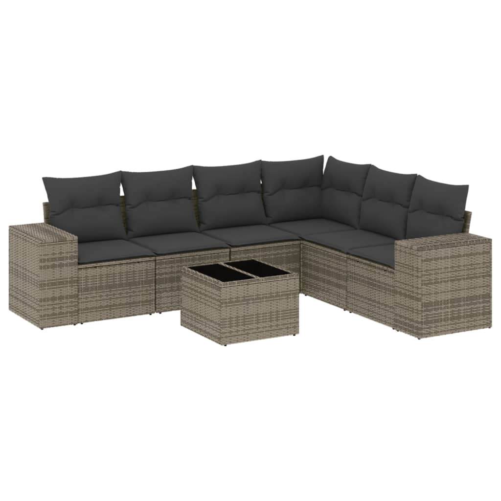 7-Delige Loungeset Met Kussens Poly Rattan Grijs