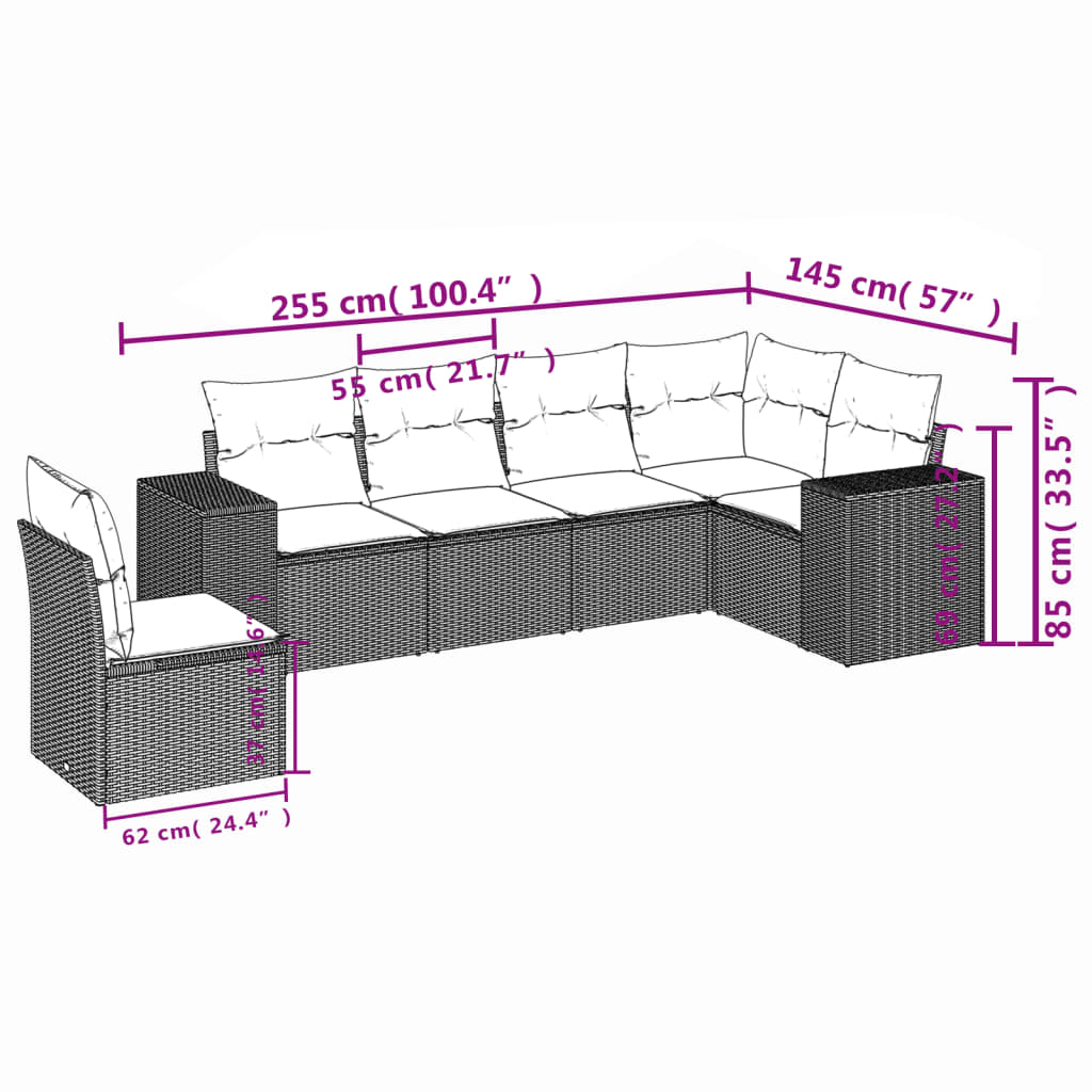 6-Delige Loungeset Met Kussens Poly Rattan Zwart