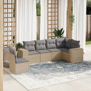 6-piece Lounge Set with cushions poly rattan beige