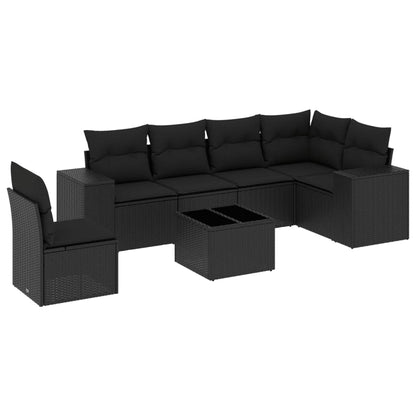 7-Delige Loungeset Met Kussens Poly Rattan Zwart