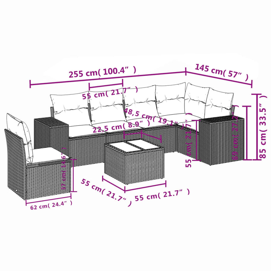 7-Delige Loungeset Met Kussens Poly Rattan Zwart