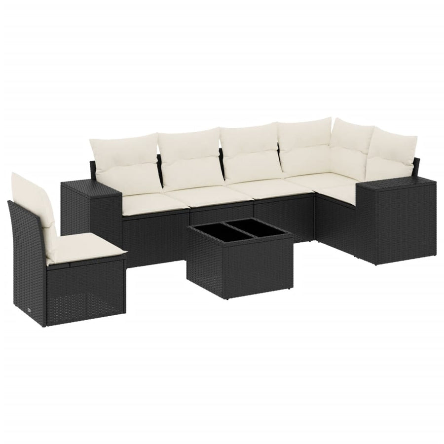 7-Delige Loungeset Met Kussens Poly Rattan Zwart