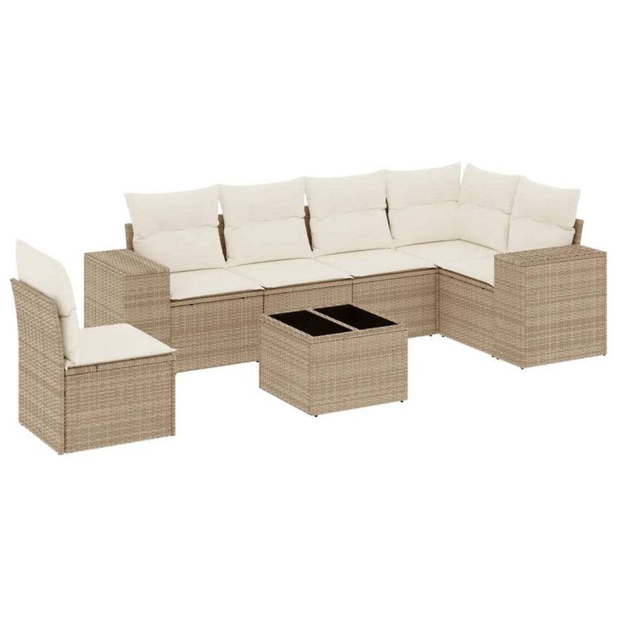 7-Delige Loungeset Met Kussens Poly Rattan Beige
